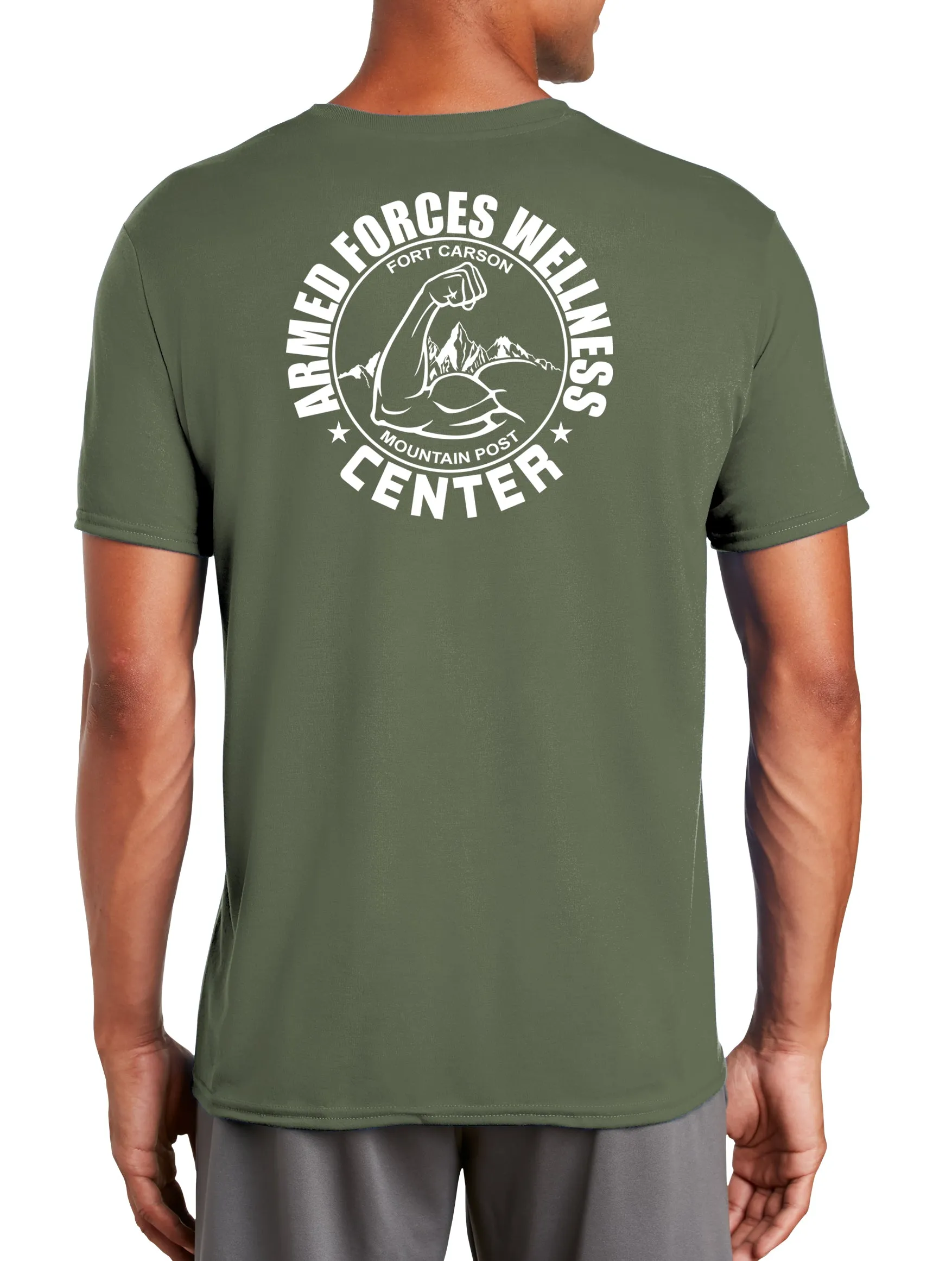 Colors Polyester Performance T-Shirt. (Feels like Cotton) Art on Back, Round Design.