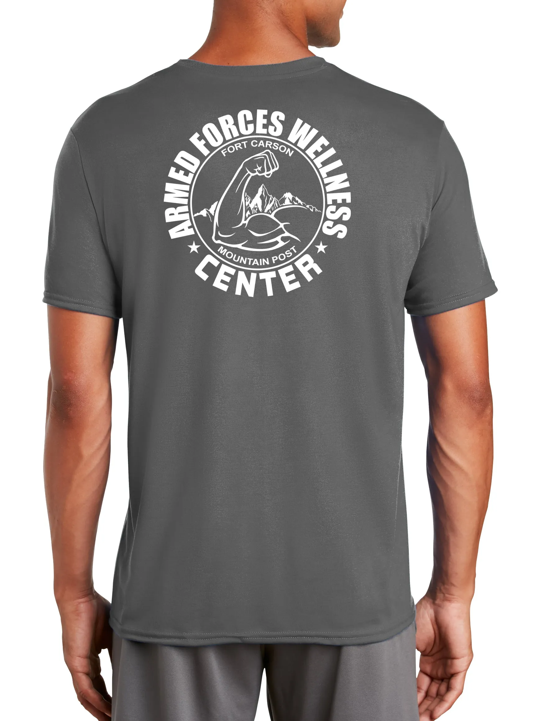 Colors Polyester Performance T-Shirt. (Feels like Cotton) Art on Back, Round Design.