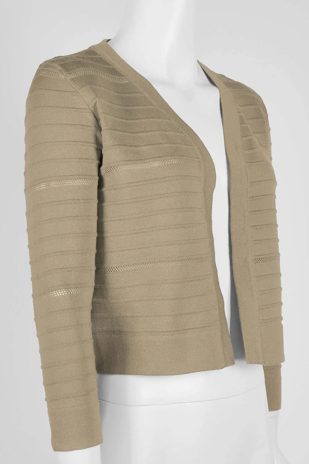 Nina Leonard Banded Long Sleeve Ribbed Knit Jacket