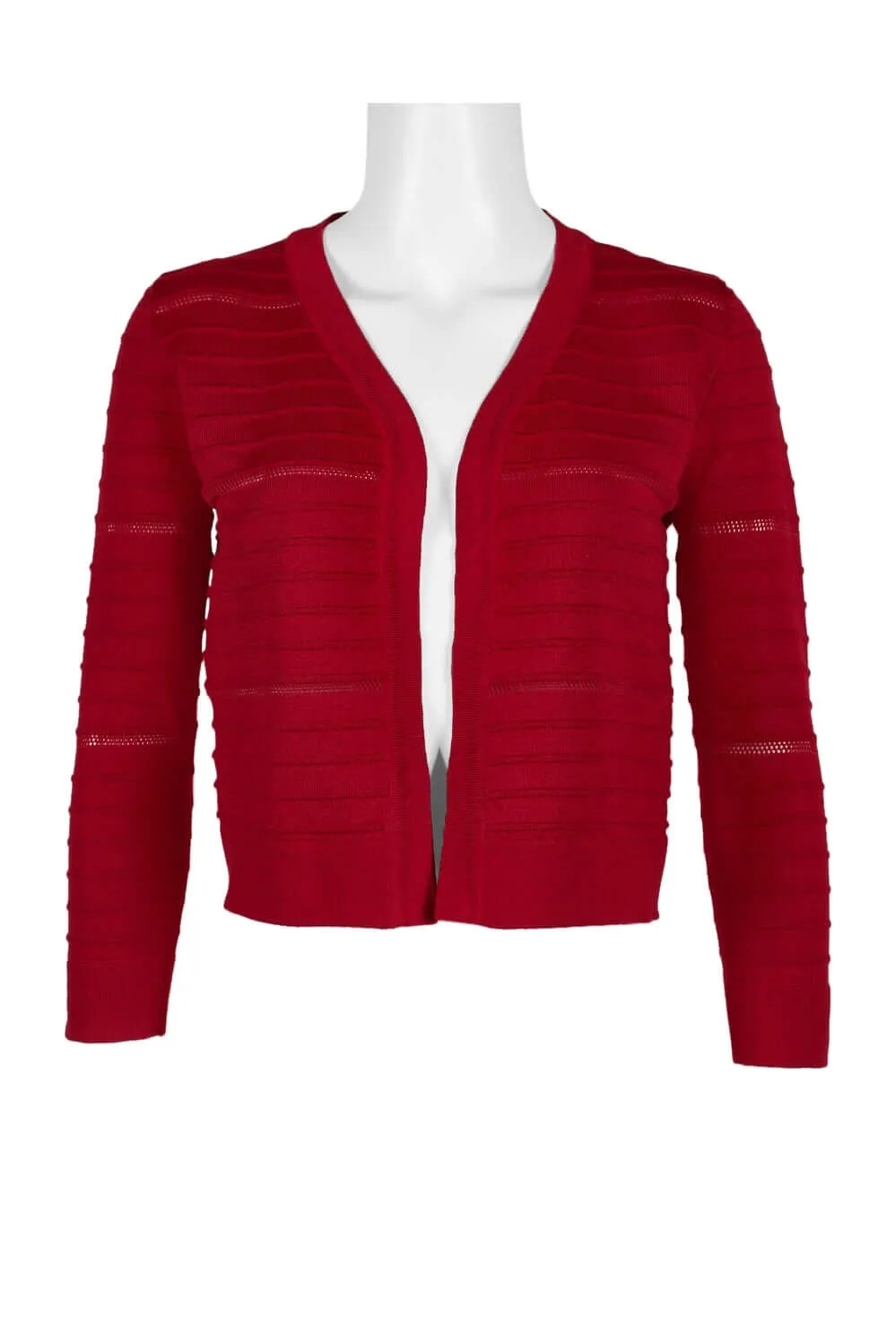 Nina Leonard Banded Long Sleeve Ribbed Knit Jacket