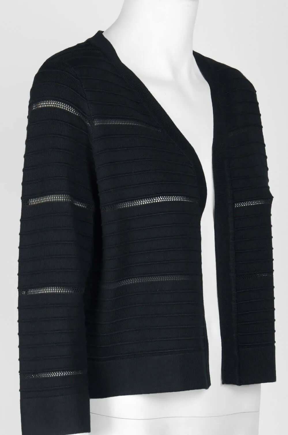 Nina Leonard Banded Long Sleeve Ribbed Knit Jacket