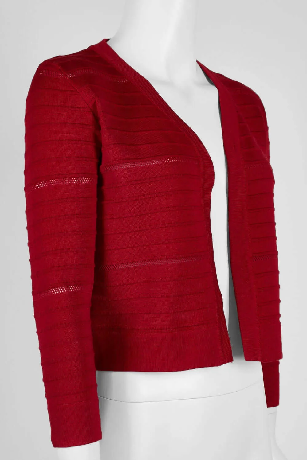Nina Leonard Banded Long Sleeve Ribbed Knit Jacket