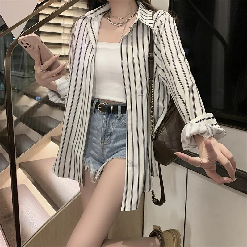 Sunscreen Striped Shirt Coat Long Sleeve Top