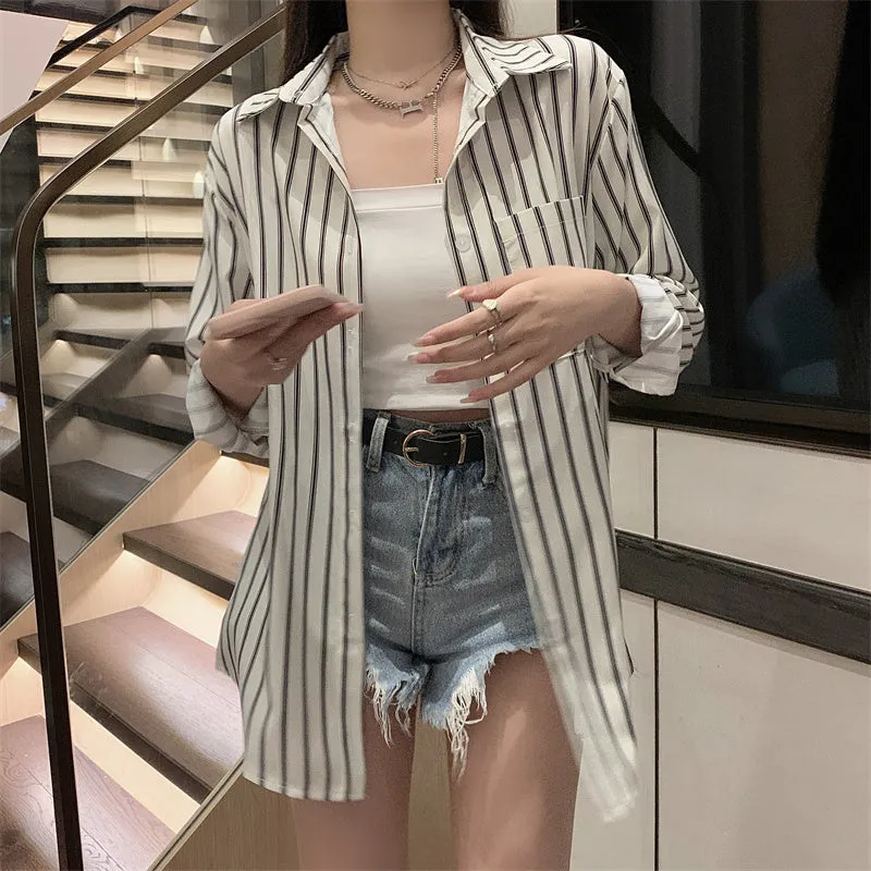 Sunscreen Striped Shirt Coat Long Sleeve Top