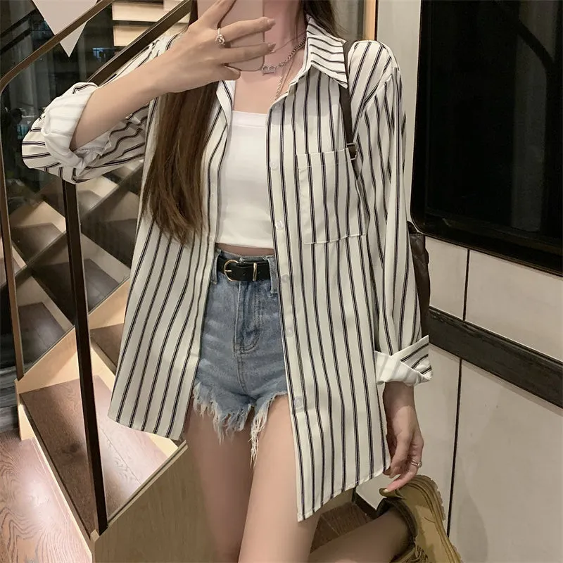 Sunscreen Striped Shirt Coat Long Sleeve Top