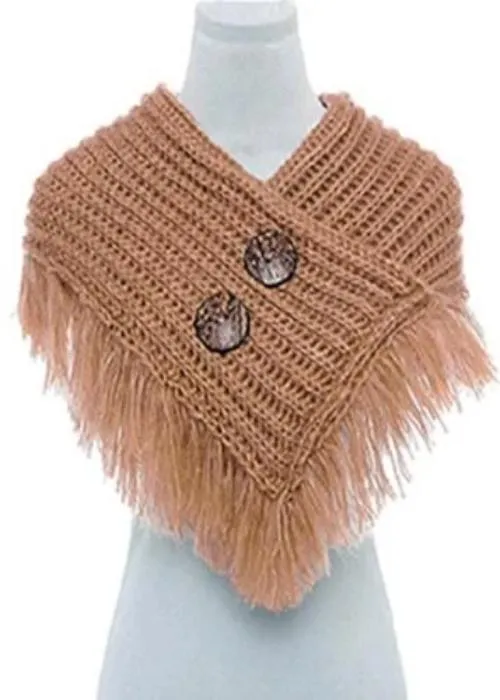 Trendy and Stylish Button/Fringe Accented Scarf/Shawl