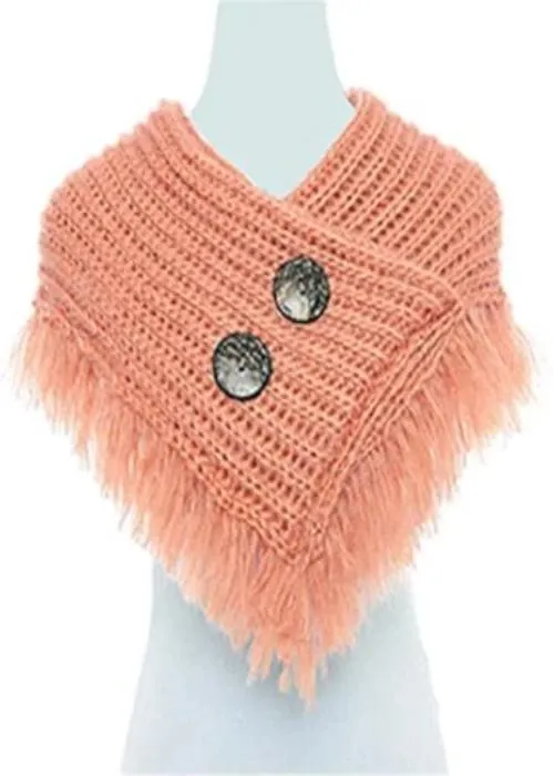 Trendy and Stylish Button/Fringe Accented Scarf/Shawl