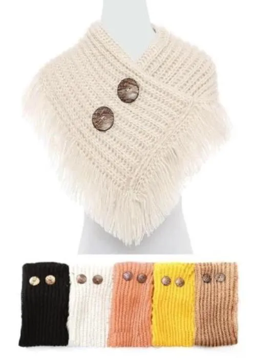 Trendy and Stylish Button/Fringe Accented Scarf/Shawl
